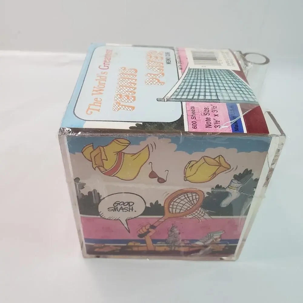 Vtg MEMO CUBE Clear w/Pen Holder - 600 Notes Size: 3.5